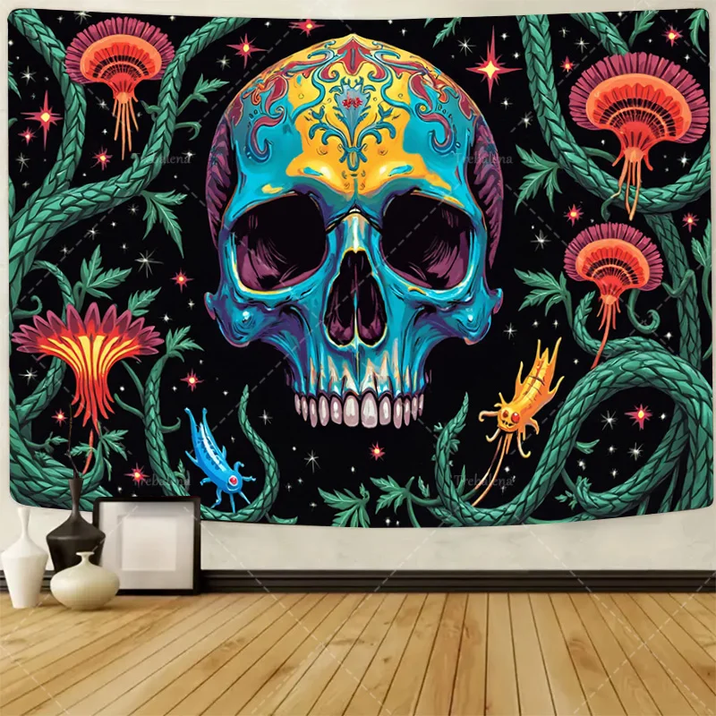 

1шт настенный гобелен яркий череп гобелен с космической медузой и звездной ночью