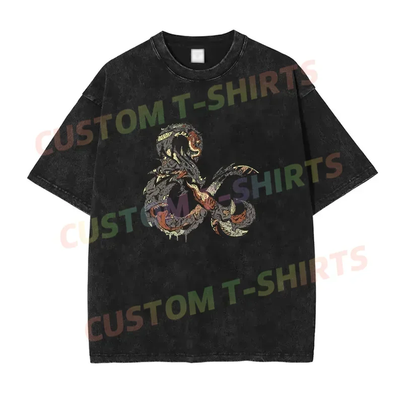 

2025 Summer Vintage Cotton Washed Ampersand Monster T-Shirt Black By Dungeon and Dragon Loose T Shirts Men Y2K Hip Hop Top Tee