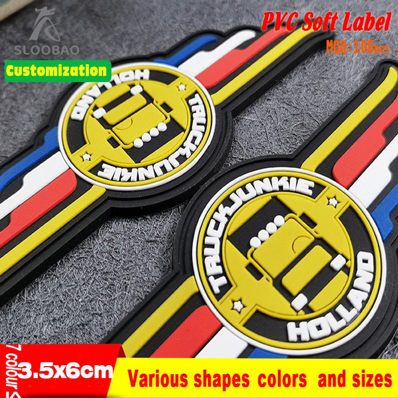 

Seven Colors Custom 3D Brand Logo Designer Soft Rubber Label Silicone PVC Patches For Clothing Free Samples Accessories Customiz