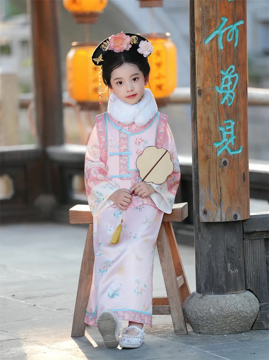 Girls' Hanfu 2024 New Spring Autumn Collection Qing Dynasty Ancient Costume Girls' New Chinese Summer Ancient Style Dress