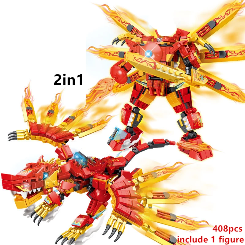 New 2023 Fire Attack of the Flame Dragons Fightar Titan Season 14 Fly Building Blocks Classic Model Sets Bricks Kid Kit