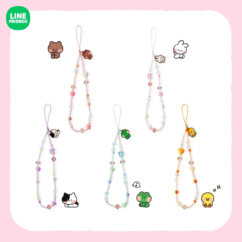 Line Friends Original Anime Bt21 Mobile Phone Chain Kawaii Brown Bear Sally Cony Love Telephone Jewelry Strap Beaded Hanging Toy