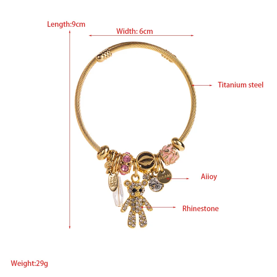 New Bear Star Moon Charms Stainless Steel Crystal Beads Bracelets Gold Color Adjustable Chain Brand Bracelets for Women