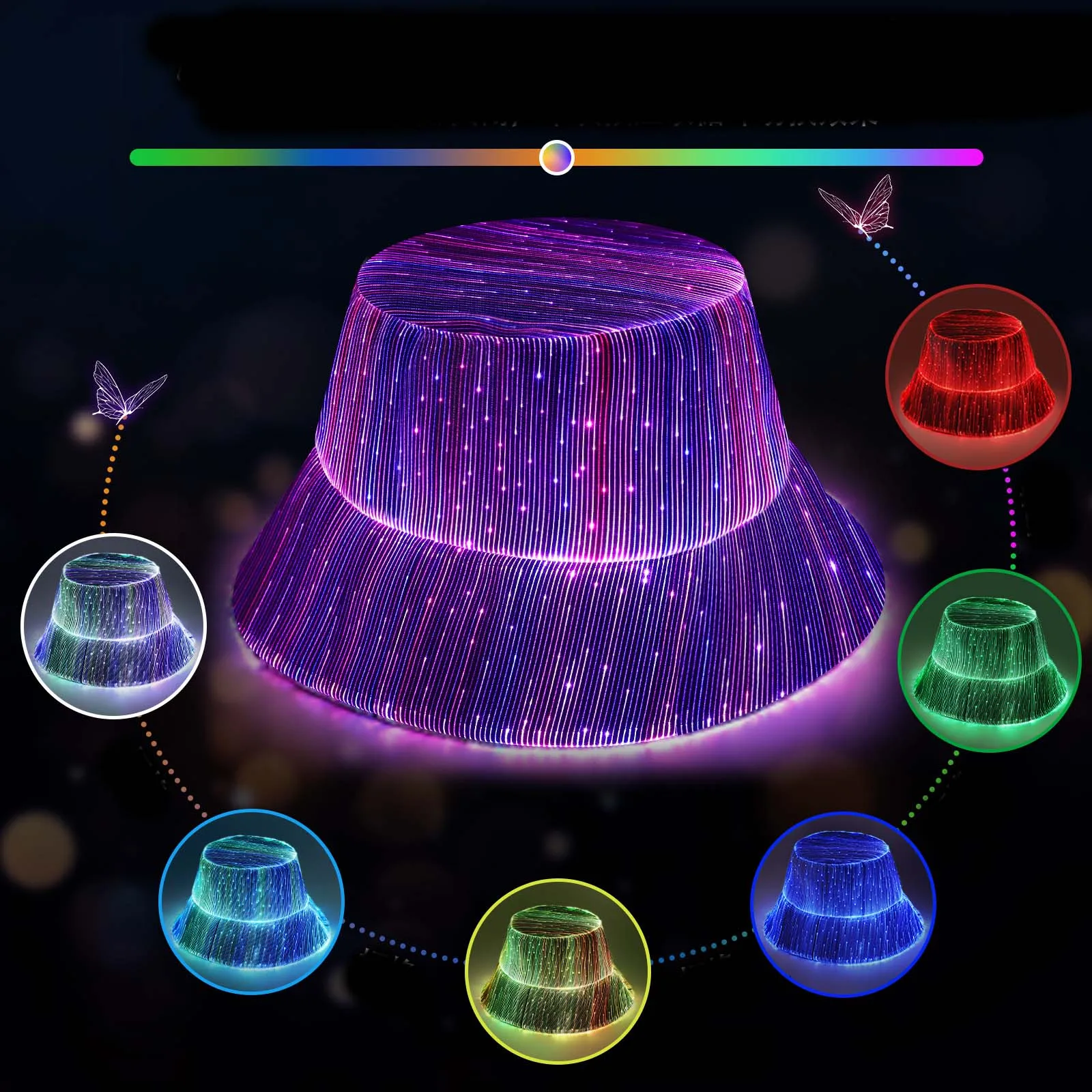 Fashionable Led Mutil-Color Luminous Glowing Hat Fiber Optic Cyberpunk Luminous Bucket Hat