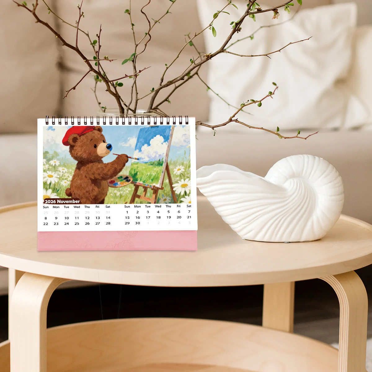 1 affascinante calendario da tavolo a tema orso con scene stagionali accoglienti per la casa e la scrivania dell'ufficio, regalo di Capodanno 2026