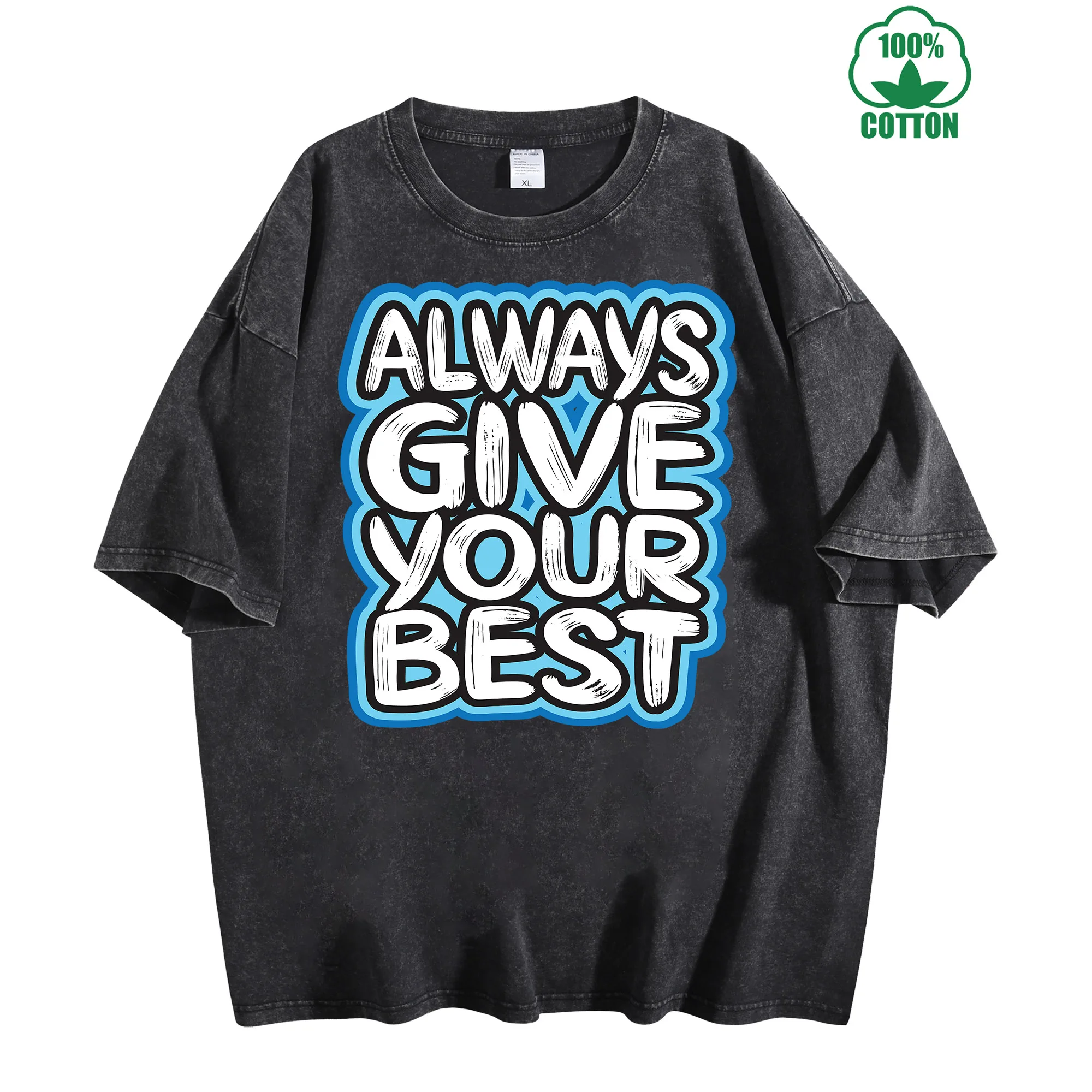 Give Your Best Vintage Washed T-Shirt 230g 100% Cotton Comfortable Oversized Streetwear Unisex