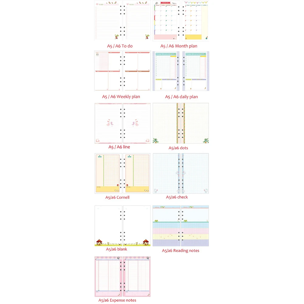 45 Sheets A5 A6 A7 Printed Colorful Spiral Planner Paper Cute Daily Weekly Monthly To Do Dots Blank