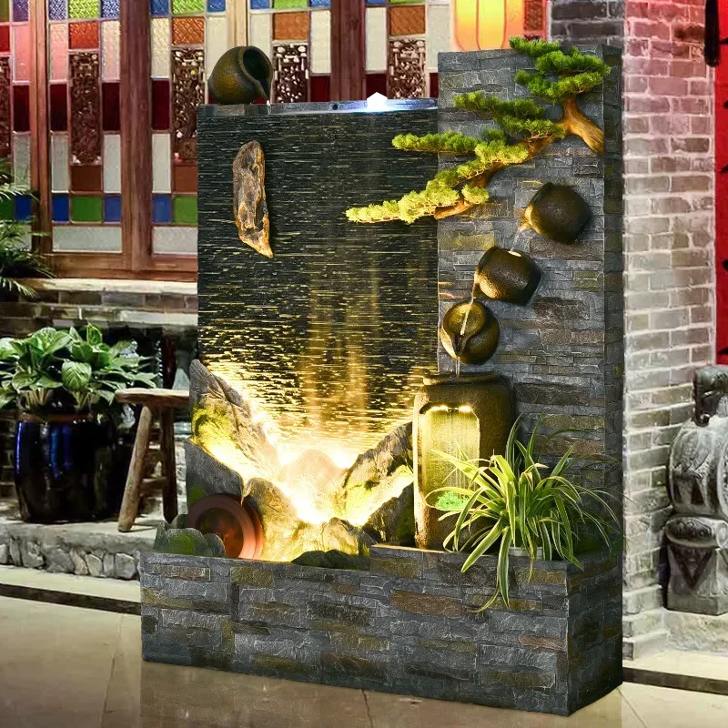 y9.3 large-scale rockery water curtain wall, flowing fountain ornament, home screen fountain decoration courtyard, company image