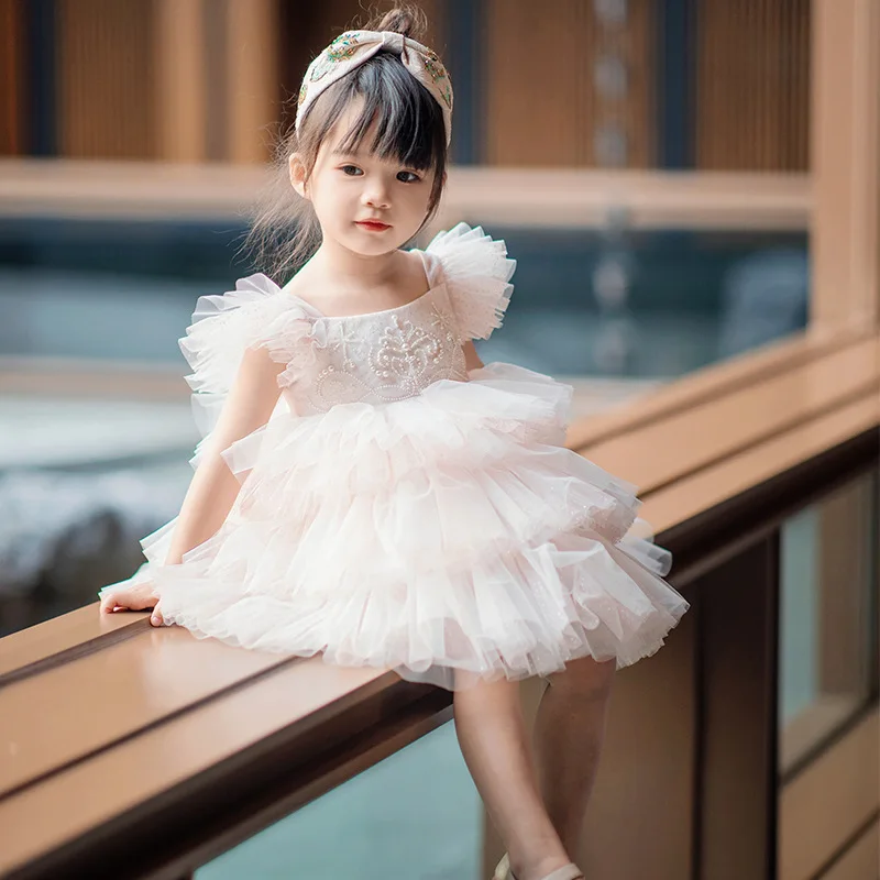 

2024 Teenmiro Bridesmaid Dress Wedding Girl Kids Beading Tutu Evening Dresses Children Princess Communion Ball Gown Teens Frocks