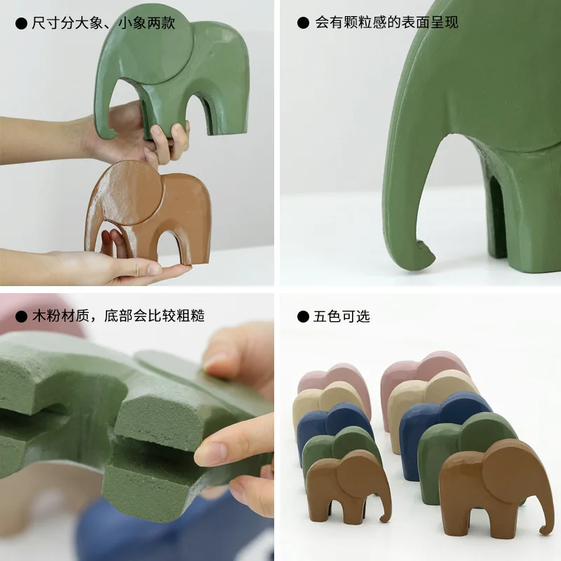 Nordic Wooden Elephant Ornaments Morandi Home Decoration Accessories Wood Office Table Miniature Craft Baby Room Nursery Decor