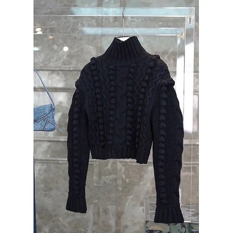 

Shpmishal American Style Fashion Pullover Sweater Slouchy and Luxury Women's Winter New Black High Neck Knitted Pullover Top