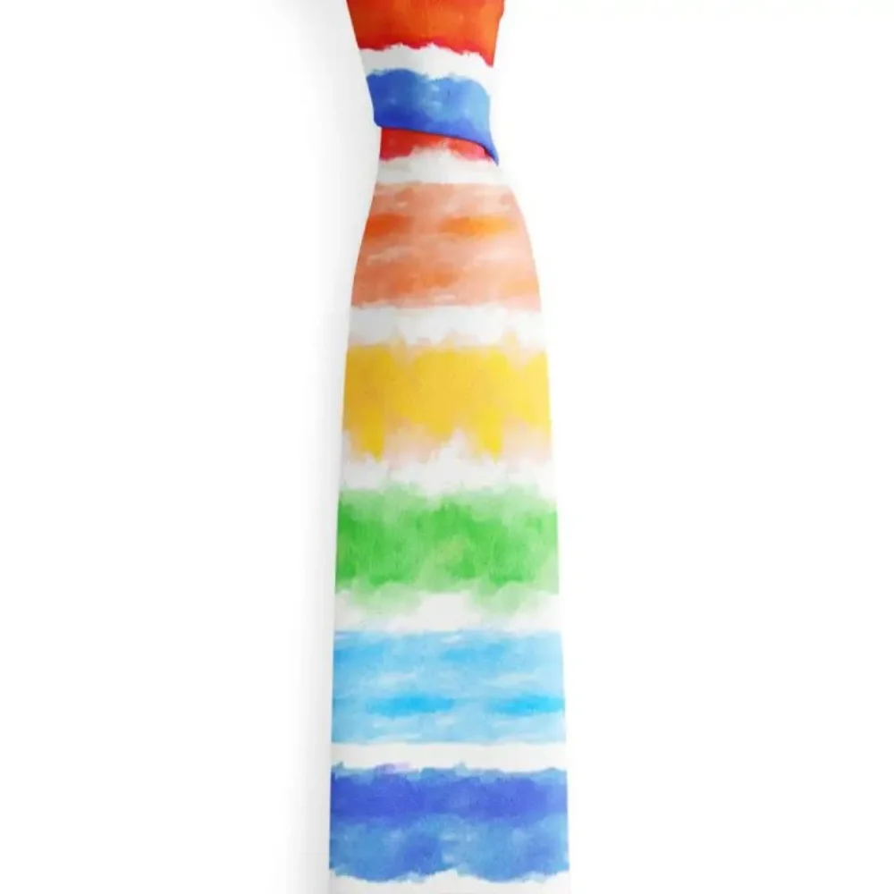 Moda 8cm arco-íris gravata estreita macia colorida gravata ajustável mão amarrada camisa masculina
