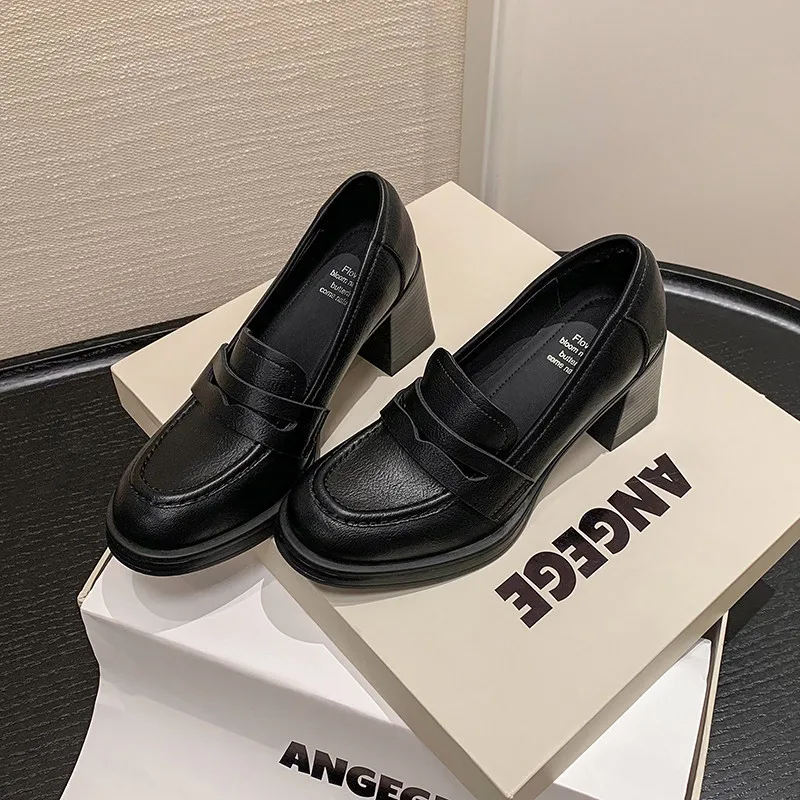MKKHOU Fashion Pumps New High Quality Genuine Leather Shoes Round Head High Heels Academy Style Women's Heels Shoes