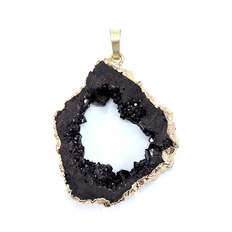 Natural Druzy Agate Crystal Pendant Irregular Stone Connecter Metal Mineral Specimen For Jewelry Making Necklace Accessories