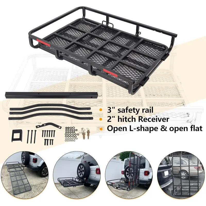 車椅子キャリア（ヒッチマウント式） 移動用スロープ付き 車椅子、スクーター、芝刈り機、除雪機運搬用 500ポンド容量 バスケット型