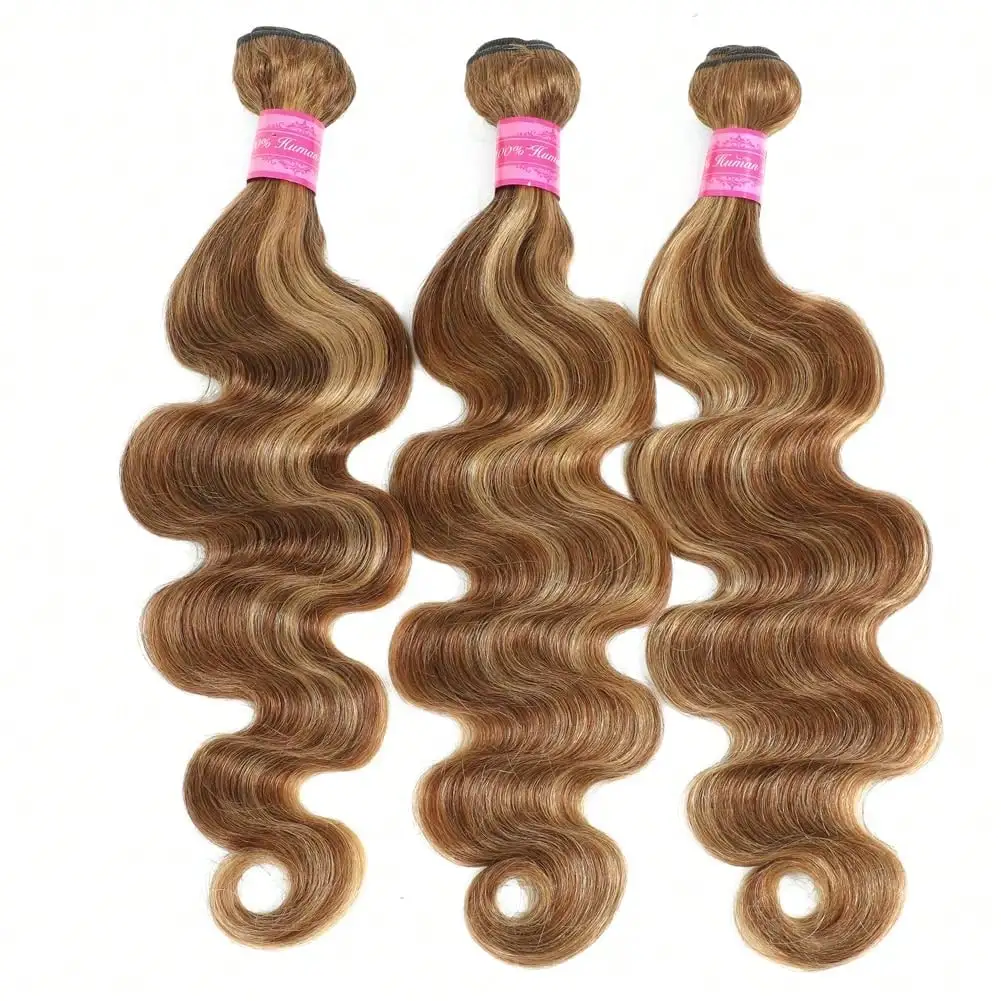 

4/27 Human Hair Bundles Ombre Body Wave Hair Bundle Highlight With Honey Blonde Body Hair, 1/3/4 Bundles Of 100% Brazilian