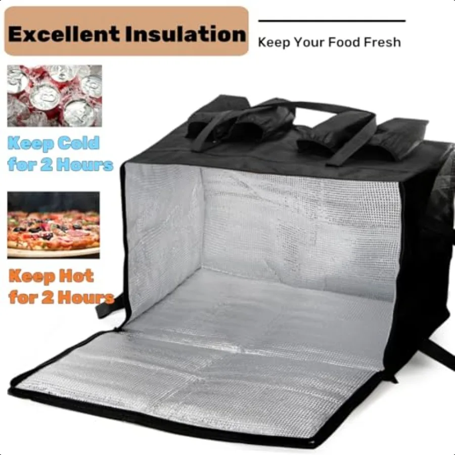 Bolsa isolada para entrega de alimentos, 2 pacotes com 4 porta-copos, 22x13x15 espaços, aquecedor, maleta, refrigerador, porta-bebidas com parte superior com zíper