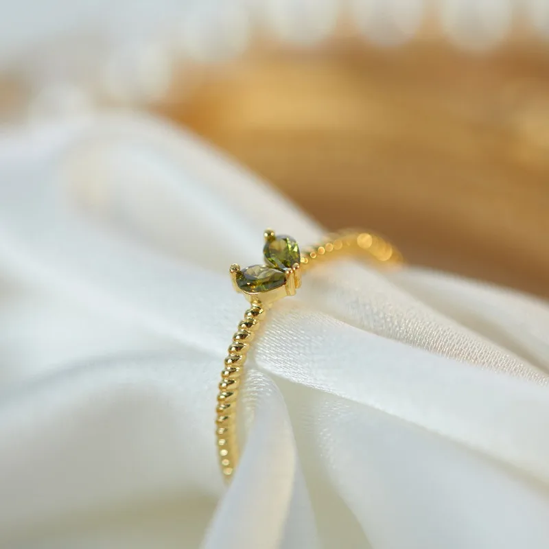 

Mori Small Fresh S925 Sterling Silver Love Open Ring Female Super Cute Exquisite Olive Green Diamond Ring