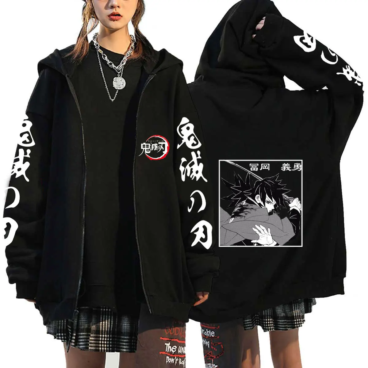 Demon Slayer Zipper Jacket Hoodie Harajuku Anime Kimetsu No Yaiba Kamado Nezuko Tanjirou Agatsuma Zenitsu Zip Up Sweatshirt Coat