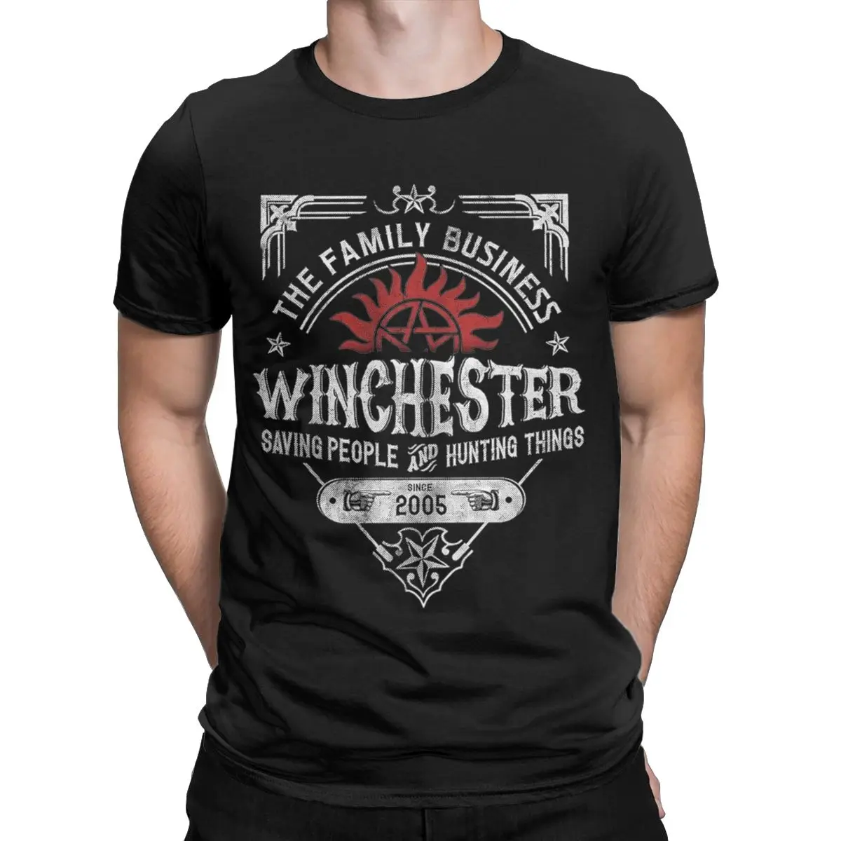 Men's T-Shirt WINCHESTER Supernatural Crazy Cotton Tees Short Sleeve T Shirt Round Neck Clothing 4XL 5XL 6XL