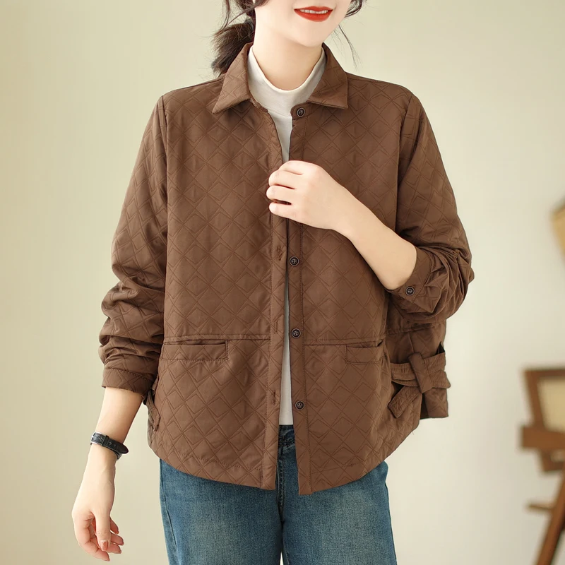 

Retro Geometric Loose Slimming Open Cardigan ort Jaet Women's Autumn Faion plus Size Casual Collar Long Sve Coat