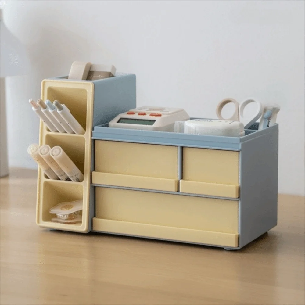 حامل أقلام مائل بسعة كبيرة مع درج تشطيب الرف مكتب صندوق تخزين الأدوات المكتبية منظم مكتب الدوبامين #4