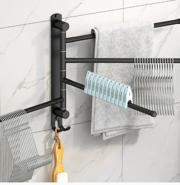 

Rotating towel bar, stainless steel movable bar, bathroom, bathroom, non perforated multifunctional folding storage rack