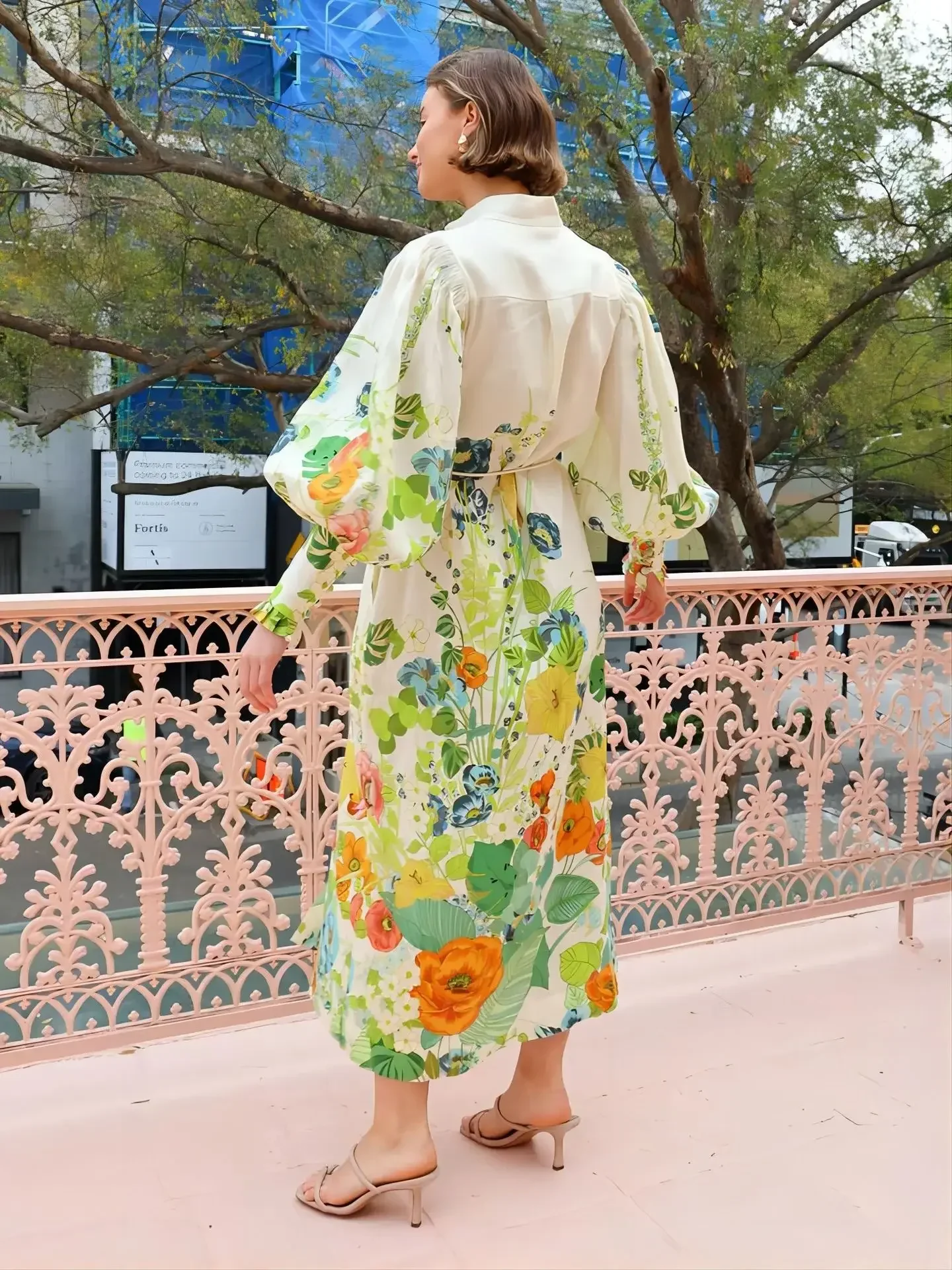 Vestido largo con estampado de grafiti para mujer, traje largo con cordones y manga farol, elegante y a la moda, 2024