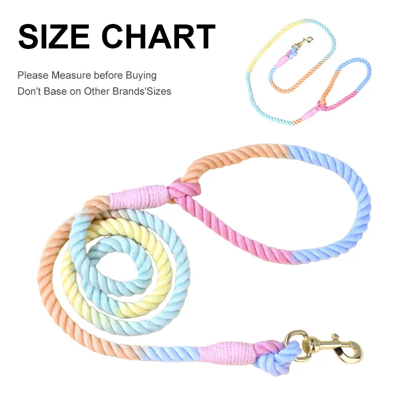 Hot Sale Fashion Weaving Gradient Colored Cotton Rope Dog Pet Macaron Leash Collar Set for Large Dogs Pet Accessories