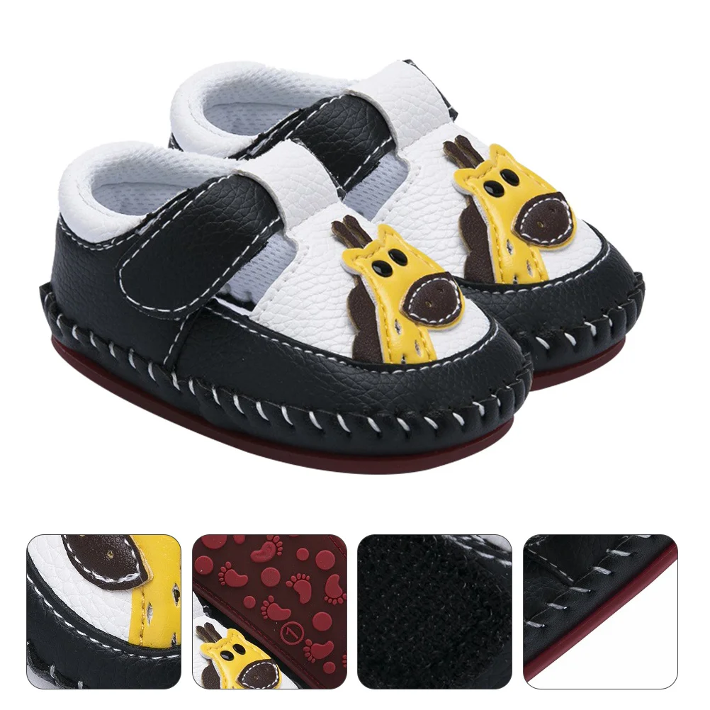 

1 пара детских обуви для прогулок, дышащая противоскользящая обувь из искусственной кожи на мягкой подошве для малышей, обувь для младенцев, мультяшный дизайн, подарок для ребенка