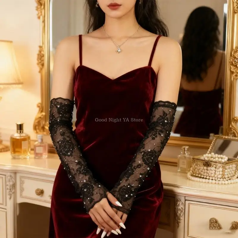 

Черные кружевные наручные чехлы с эластичным длинным рукавом, модный аксессуар для свадебной вечеринки