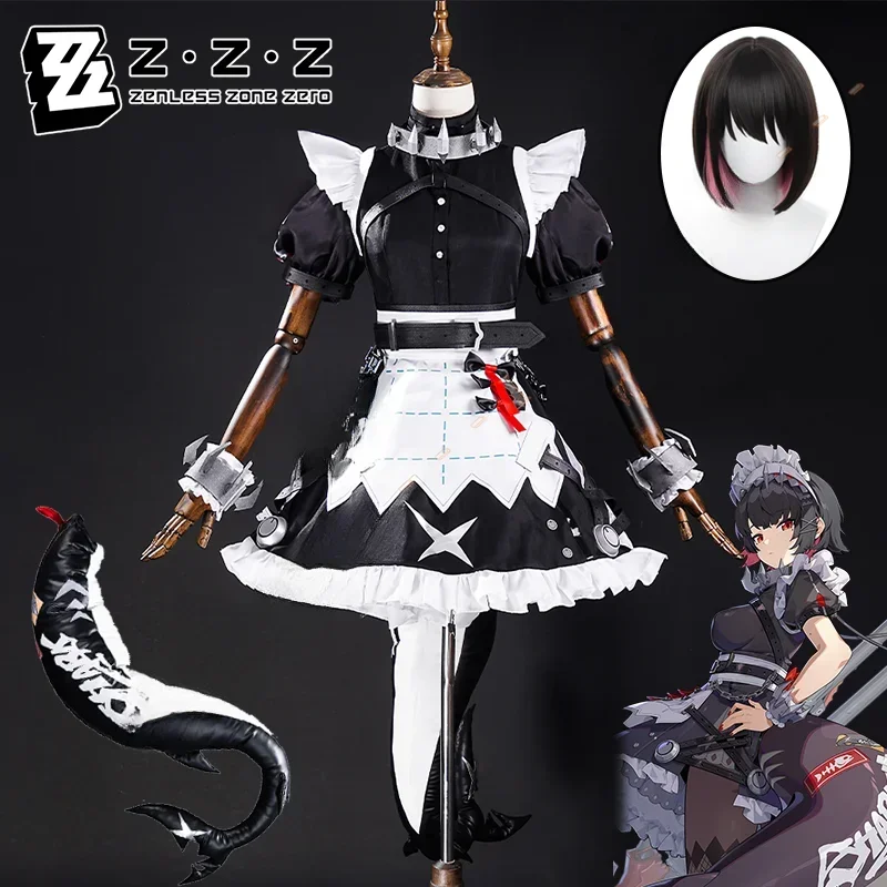 Zenless منطقة صفر إلين جو شعر مستعار تأثيري خادمة فستان موحد الذيل فيكتوريا التدبير المنزلي جديد Eridu هالوين حفلة النساء الزي