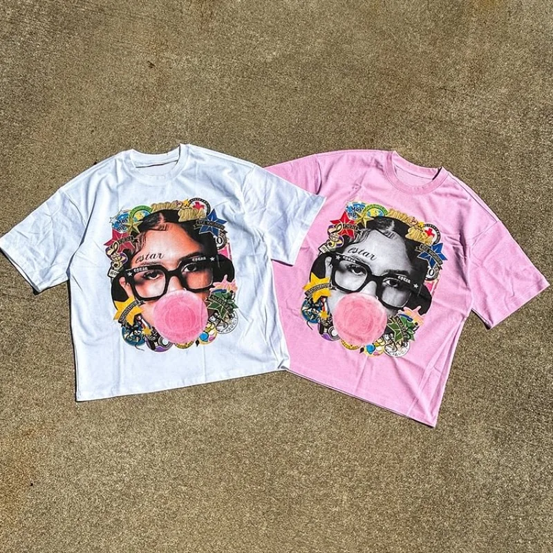 

Vintage Portrait Graphic Print 100% Cotton T-Shirt Men Y2K Summer Short Sleeves Casual Oversize Tshirt Streetwear Women Tops