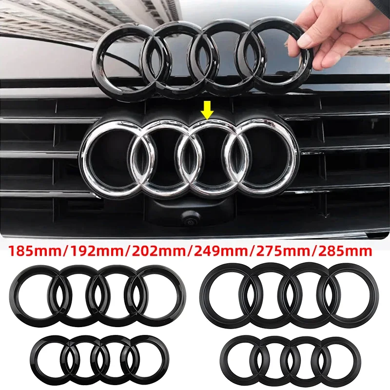 

4 Ring ABS Black Car Hood Front Bonnet Grill Rear Trunk Emblem Logo Badge Sticker Decal For Audi A3 A4 A5 A6 A7 Q2 Q3 Q5 Q8 TT