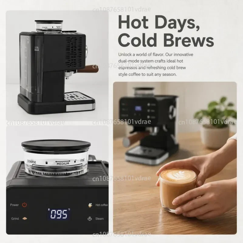 Semi-automatic Coffee Machine with Integrated Grinder, 20 Pa High-pressure Italian-style Extraction, with Milk Frothing Function