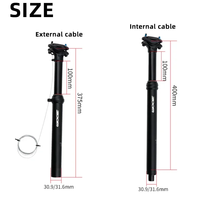 ZOOM Dropper Seatpost MTB Internal External Wire Control Seat Post 30.9mm 31.6mm Lift Seat Tube Cycling Parts