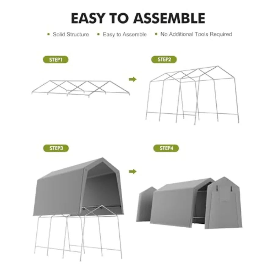 Outdoor carport shelter for cars motorcycles bikes lawn mowers RVs; heavy-duty waterproof tarp sidewalls; gray color; portable view 4