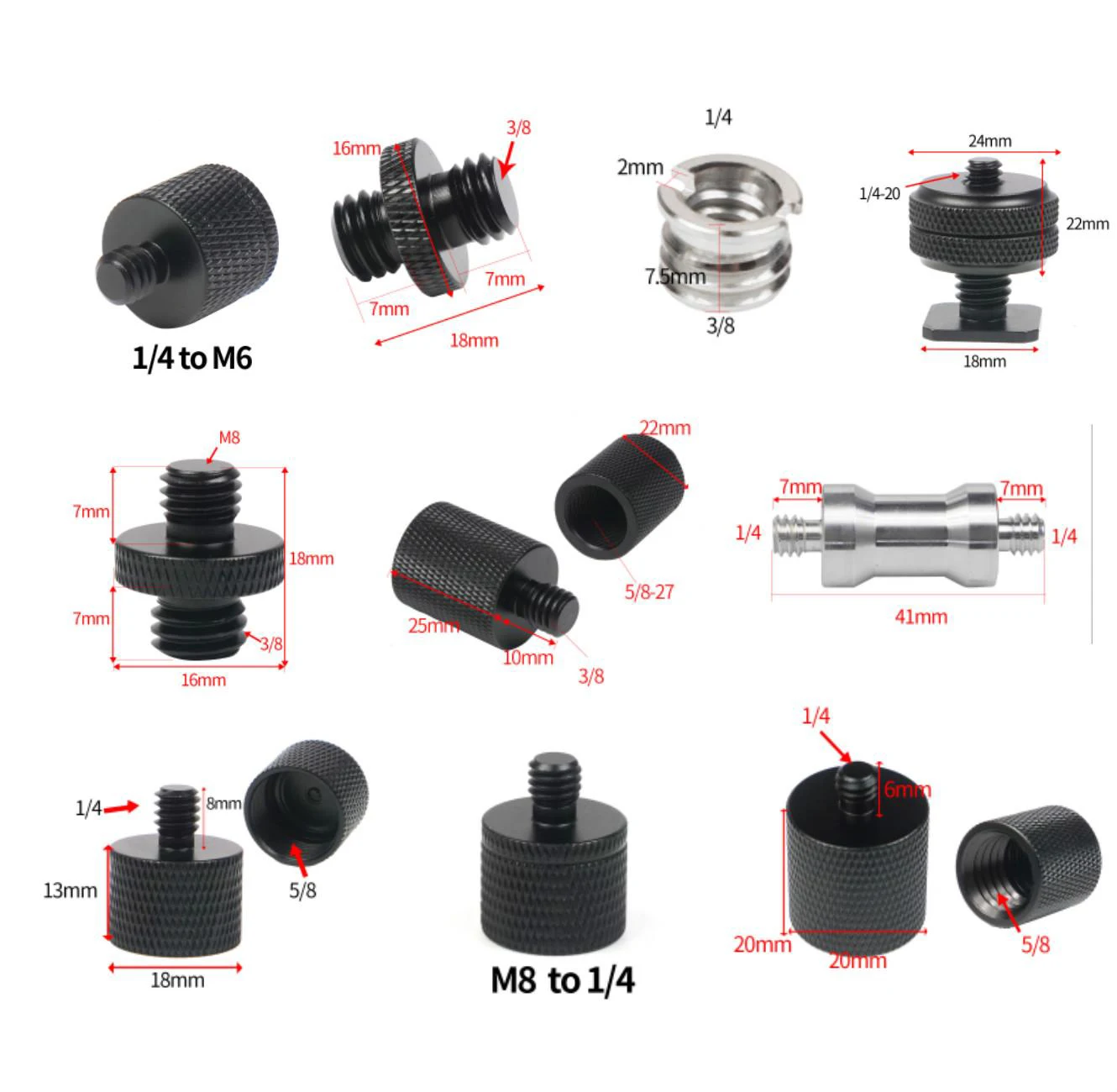 FEICHAO معدن 1/4 "3/8" 5/8 "M8 M6 ذكر إلى أنثى الموضوع برغي جبل محول محول للكاميرا هيئة التصنيع العسكري قوس حامل لوحة ترايبود
