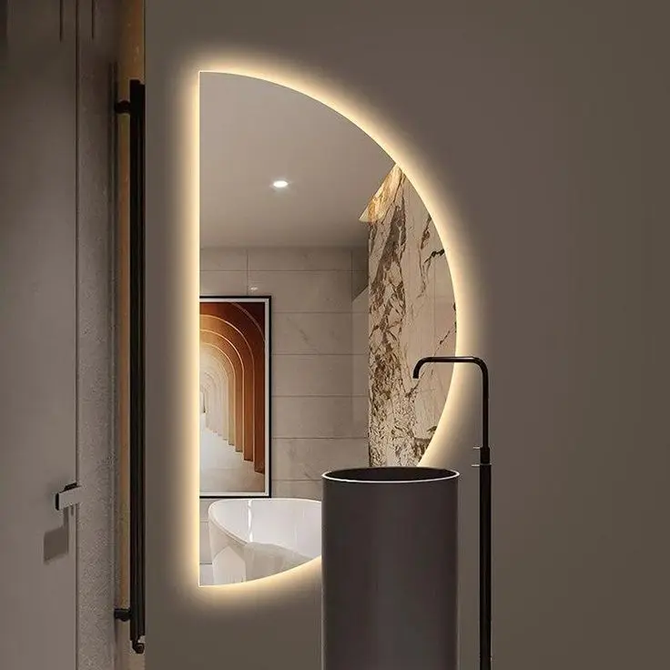 LED Wall Mirror,Half Round Body Sensing Hairdressing Mirror,200x180cm Illuminated Bathroom Mirror,IP44 Wall Hanging