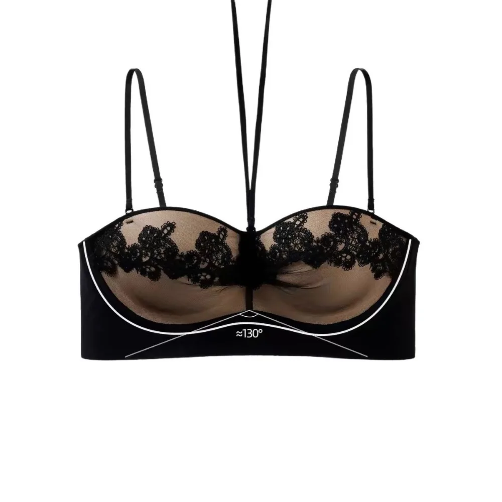 Delicate Neck Hanging Lace Bra Anti-sagging Thin Strap Push Up Bra Beauty Back Seamless Halter Bra Clubwear