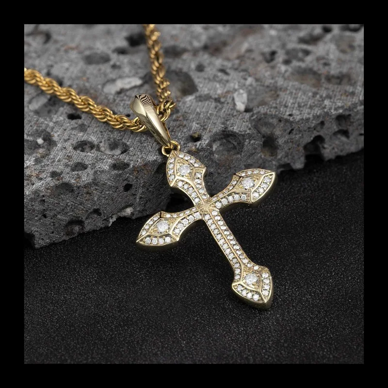 

Hip Hop HIPHOP Titanium Steel Gold-plated with Diamonds, Personalized Cross Pendant Necklace SZ021A