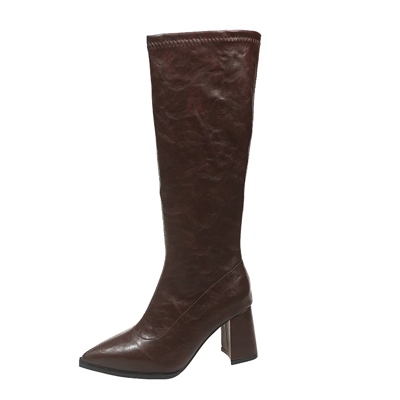 Women Shoes 2025 Autumn Winter Knee High Boots Fashion Knight Long Boots for Women Square High Heels Shoes for Women Botas Mujer