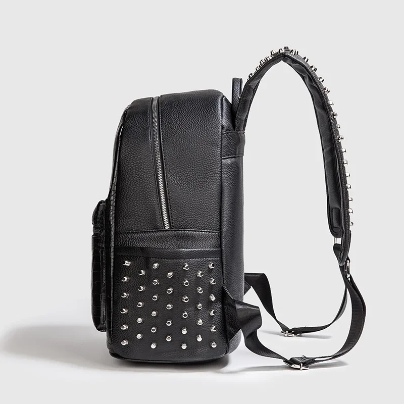 2025 nova marca de moda rebite homens mochila jacaré padrão couro à prova dwaterproof água saco viagem casual livro masculino bolsa para portátil mochilas