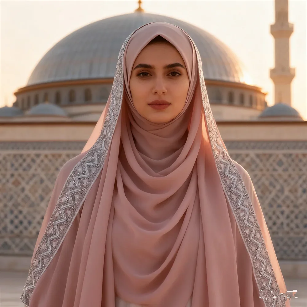 

2025 Bubble Pearl Chiffon Long Scarf Muslim Hijab Embroidery Shawls Wrap Turban Bandanas Headband Bufanda Foulard Turbante Mujer
