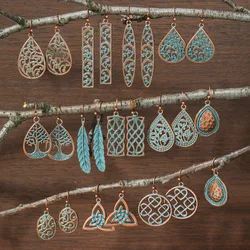 Ethnic Hollow Earring Antique Bronze Metal Leaf Tree Geometric Round Earrings for Women Pendientes Indian Jewelry New Brincos