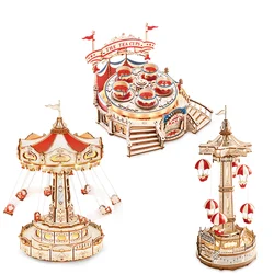 Robotime ROKR Magic Amusement Park Wooden Toys DIY Music Box Moveable 3D Wooden Puzzle for Kids Gifts for Christmas EA