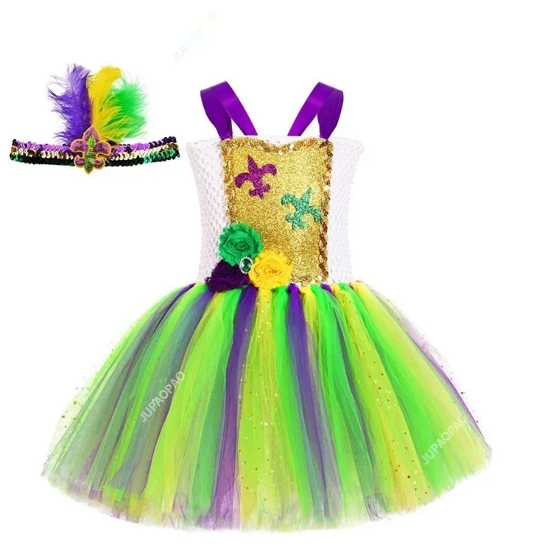 Carnaval Festival Party Tutu Dress para meninas, Mardi Gras Costumes, Glitter Kids Tulle Dresses, Fancy Dress Up Clothes Set