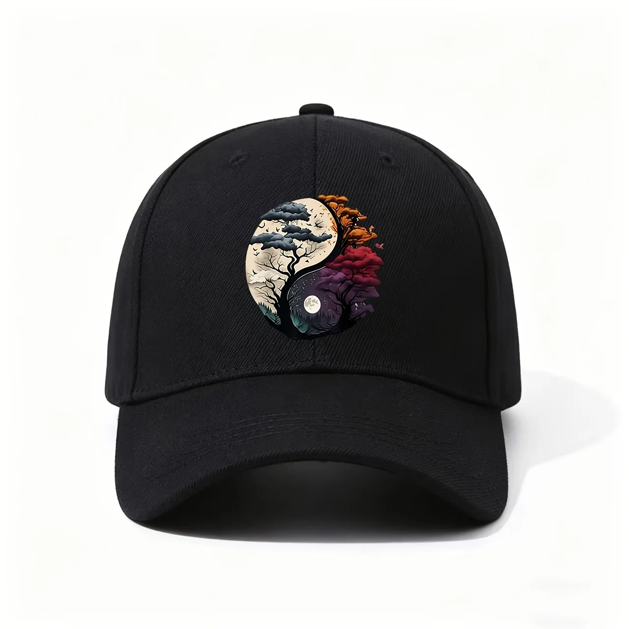 Yin-Yang Tree Pattern Baseball Cap, Suitable for Daily Outings, Outdoor Hiking, Beach Vacations, Campus Commuting, Sports And Fi