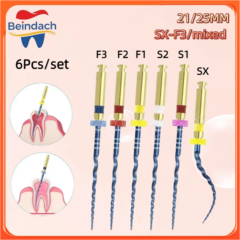 

Стоматологические эндодонтические файлы с коническим сечением, синие, SX-F3, для корневых каналов, термоактивируемые, для использования с эндомотором, 6 шт.