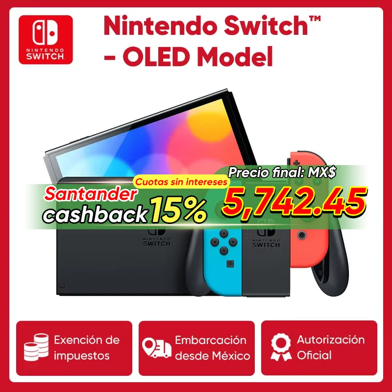 Consola de videojuegos Nintendo Switch OLED con Joy-Con Pantalla OLED de 7 Pulgadas 64 GB color Blanco/Azul Rojo Compatible con TV Sobremesa y Modo Portátil